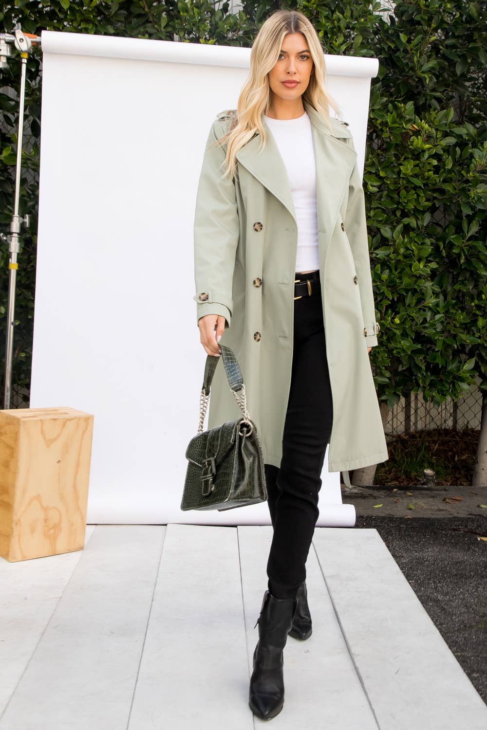 Long Sage Trench Coat