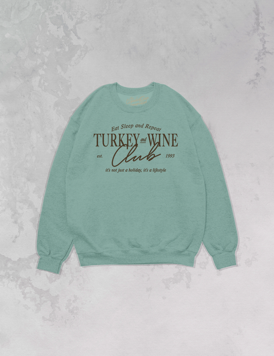 Turkey & Wine Club, Thanksgiving Oversized 90's Sweatshirt