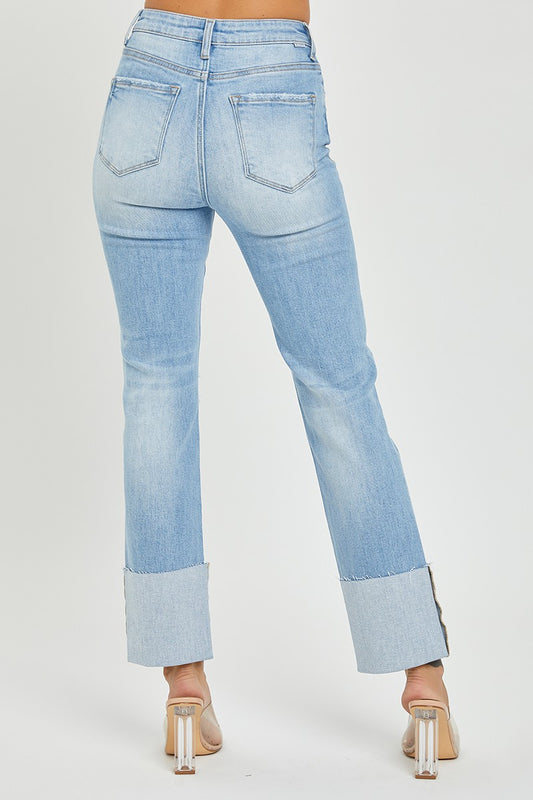 High Rise Wide Cuffed Straight Jean