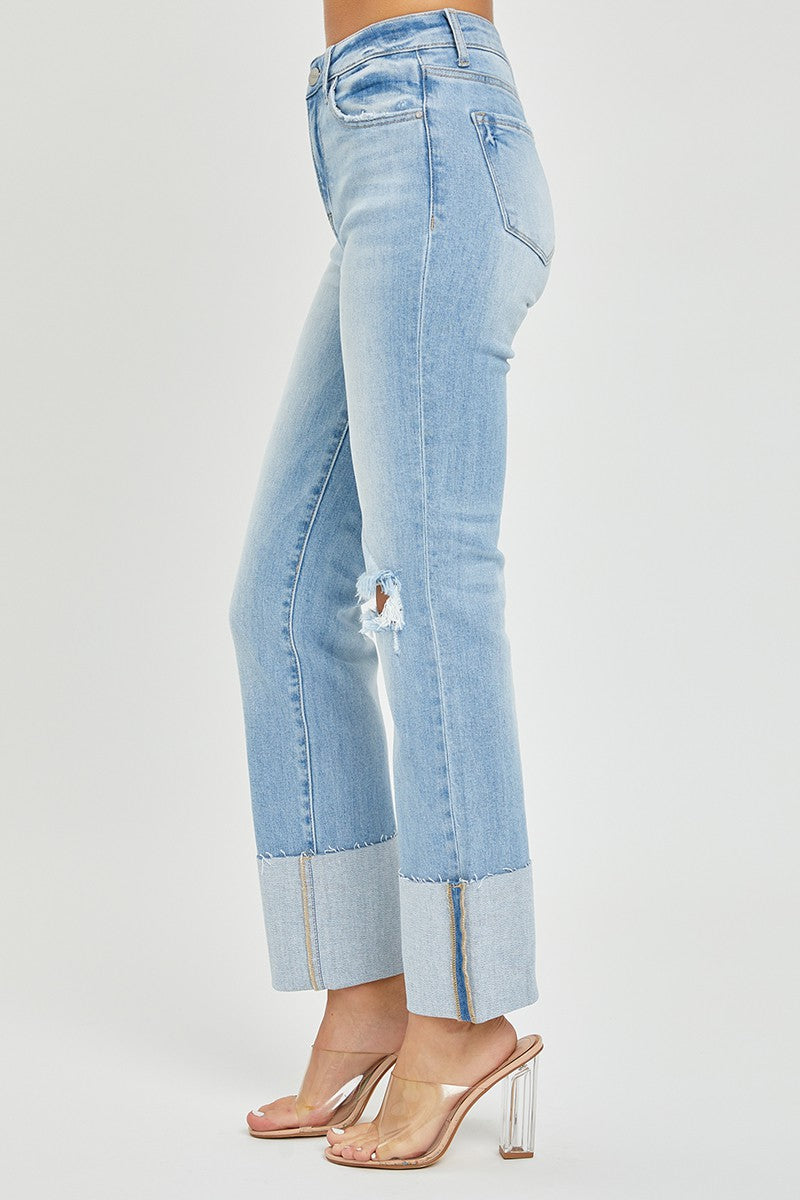 High Rise Wide Cuffed Straight Jean