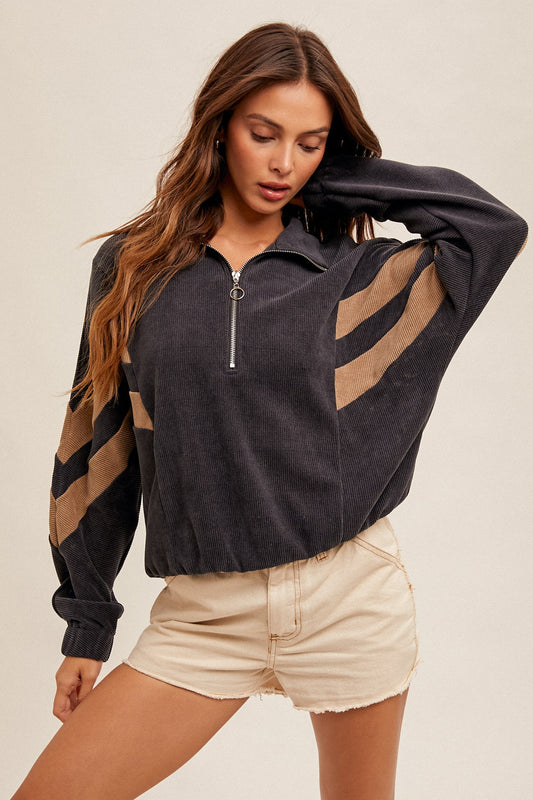 Corduroy Color Block Half Zip Sweatshirt