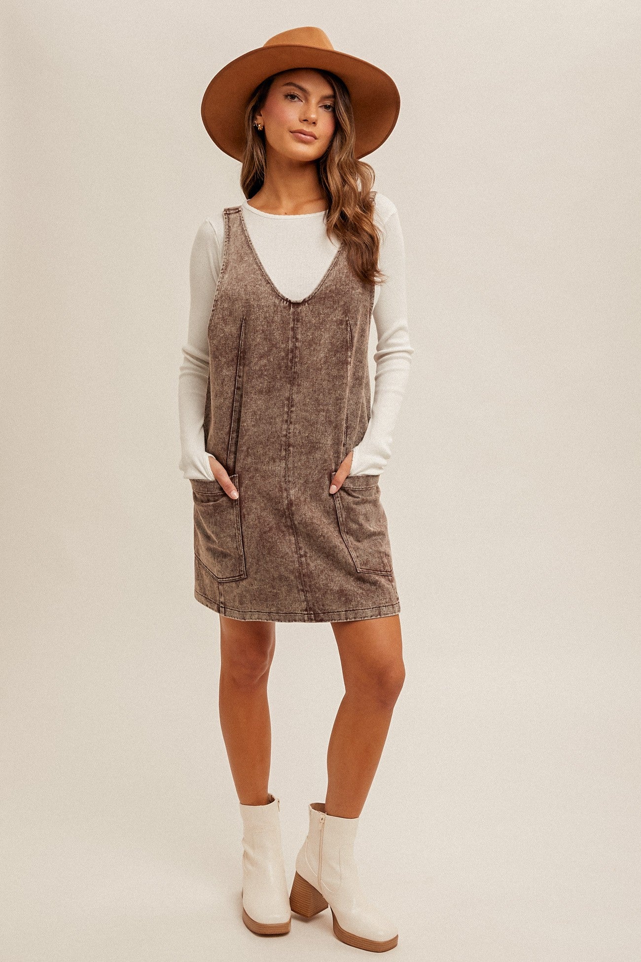 Wash Twill Overall Dress with Pockets