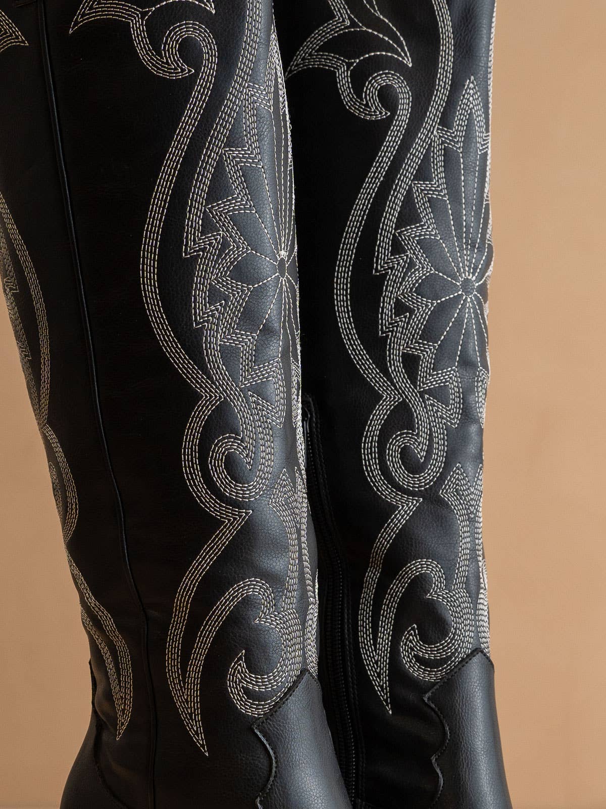 Black | Knee High Embroidered Cowboy Western Boot