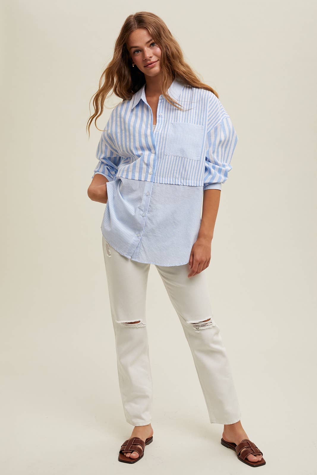 MULTI-STRIPED BUTTON UP SHIRT