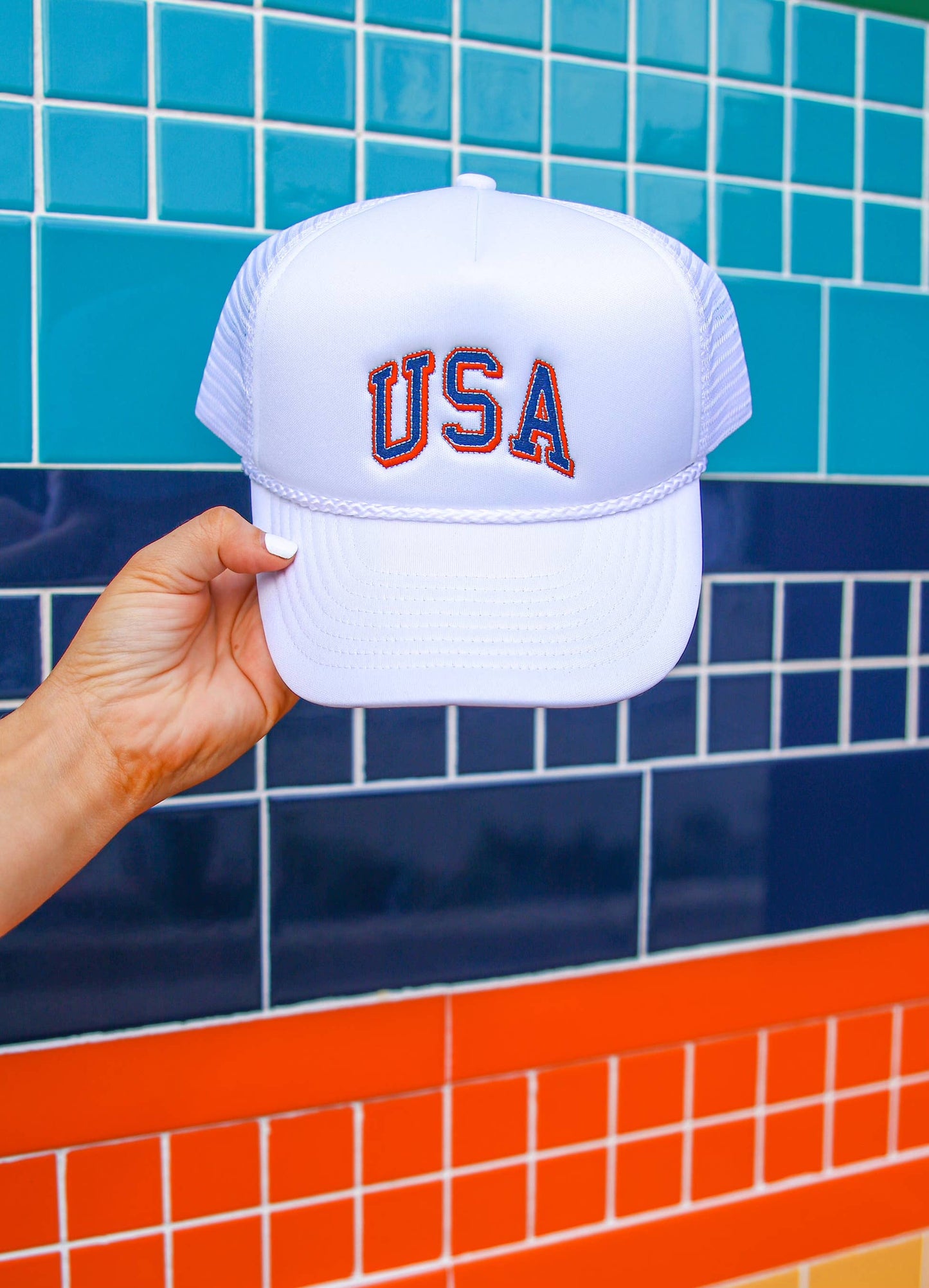 USA Embroidered - White Trucker Hat