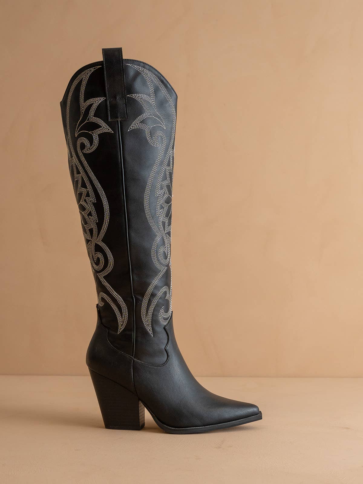 Black | Knee High Embroidered Cowboy Western Boot