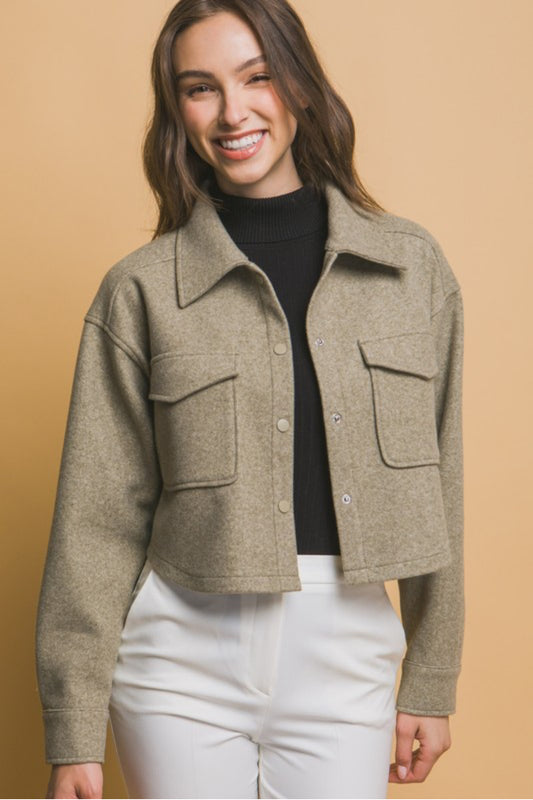 Fleece Cropped Snap-Button Shacket