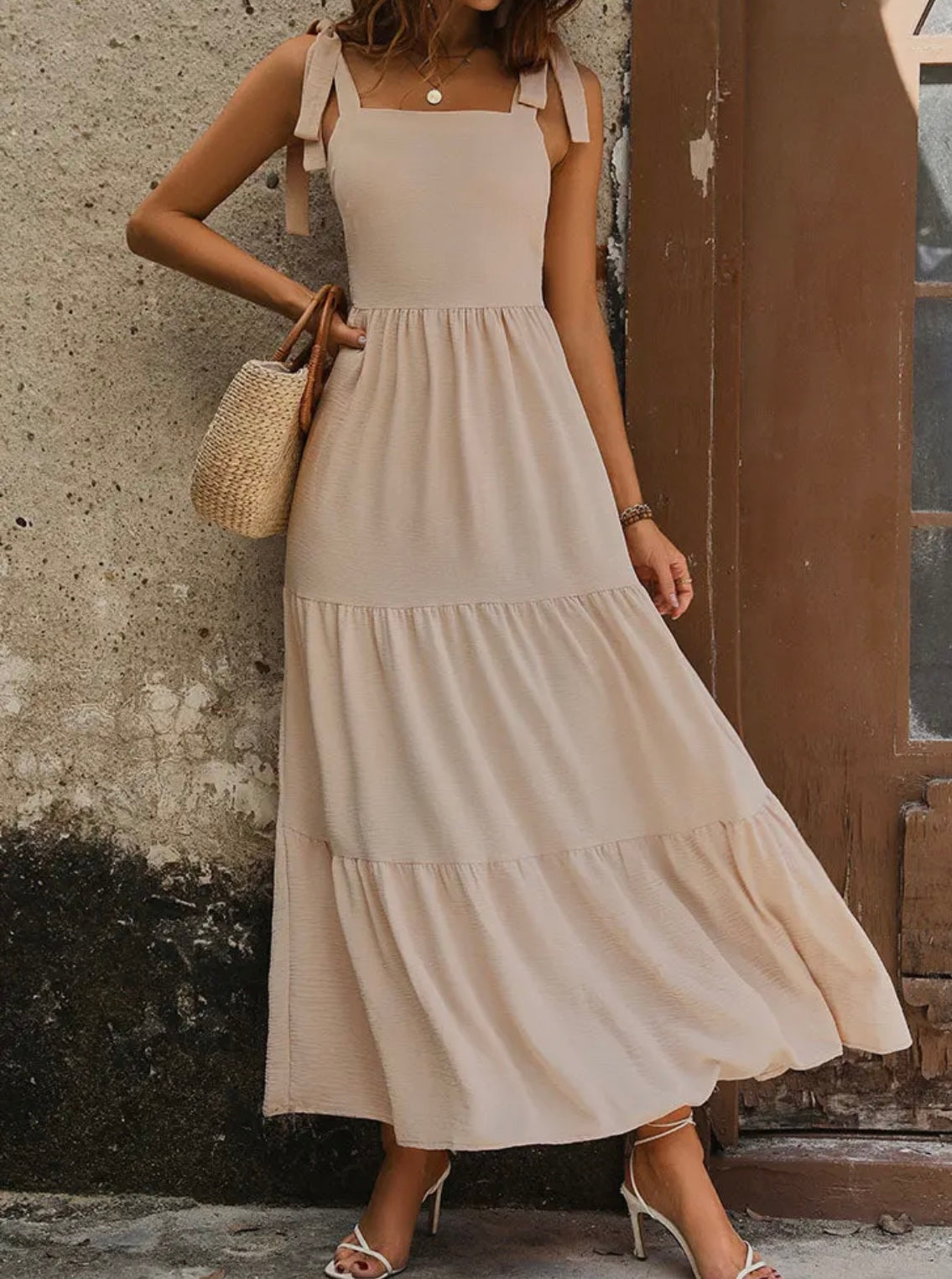 Flowy Tired Maxi Dress Backless Beach Tank Dress