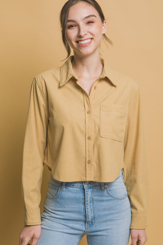 Lightweight Cropped Button Down Top