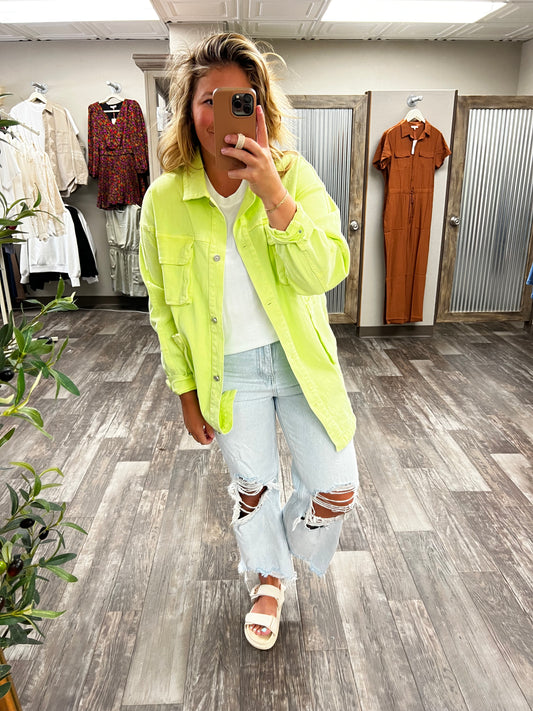 Oversized Cargo Shacket Lime