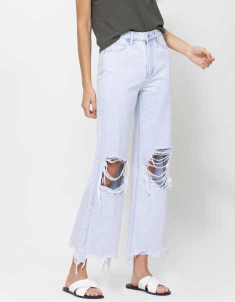 90'S VINTAGE SUPER HIGH RISE CROP FLARE JEANS