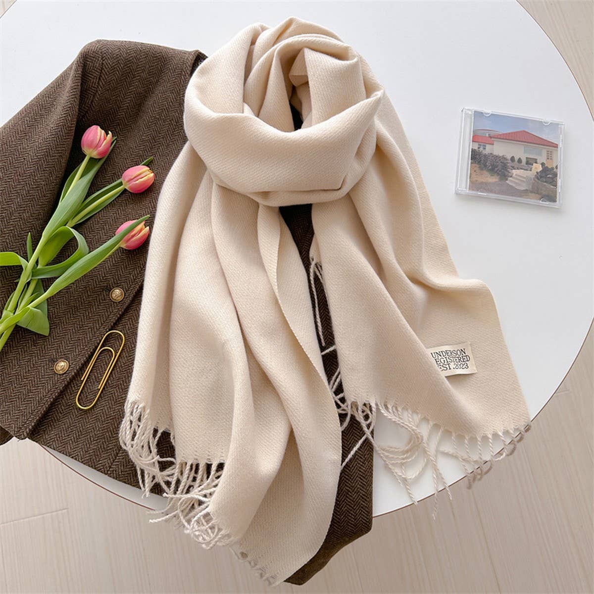 DOUBLE-SIDED SOLID COLOR WARM SCARF