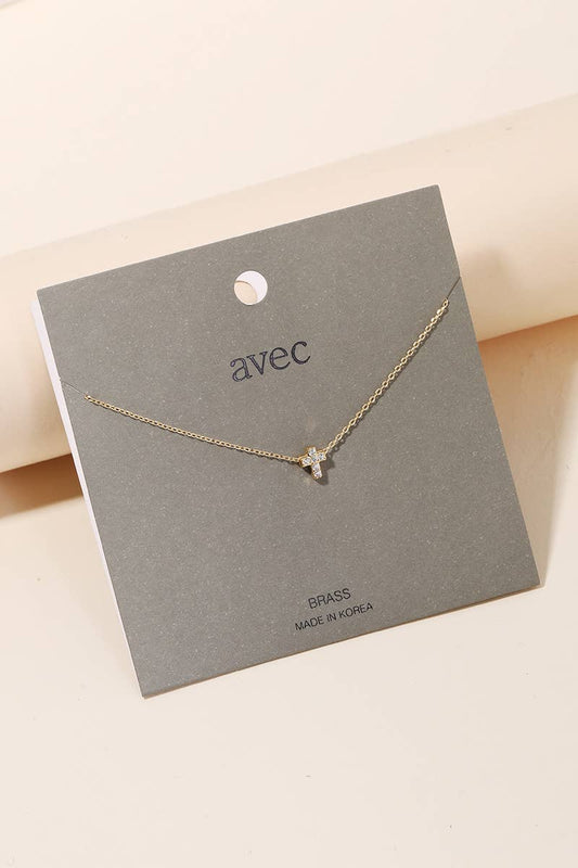 Mini Pave Cross Charm Necklace