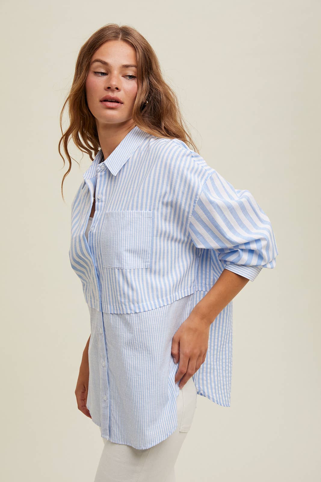 MULTI-STRIPED BUTTON UP SHIRT