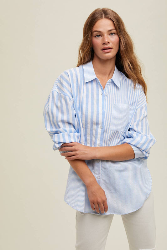 MULTI-STRIPED BUTTON UP SHIRT