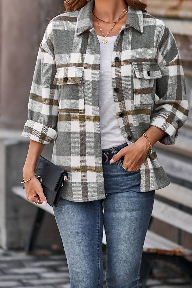 Plaid Flannel Shacket Jacket Women TOPW1118-K1