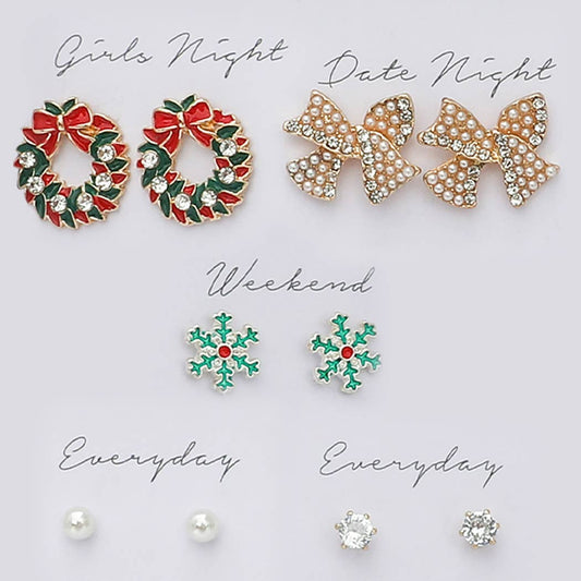 Holiday Themed 5Pair Stud Earrings Set