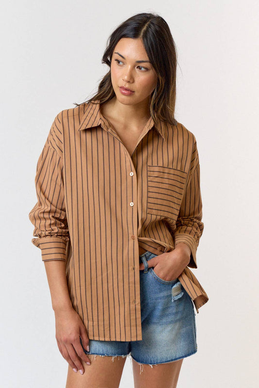 LONG SLEEVE STRIPED BUTTON-DOWN SHIRT