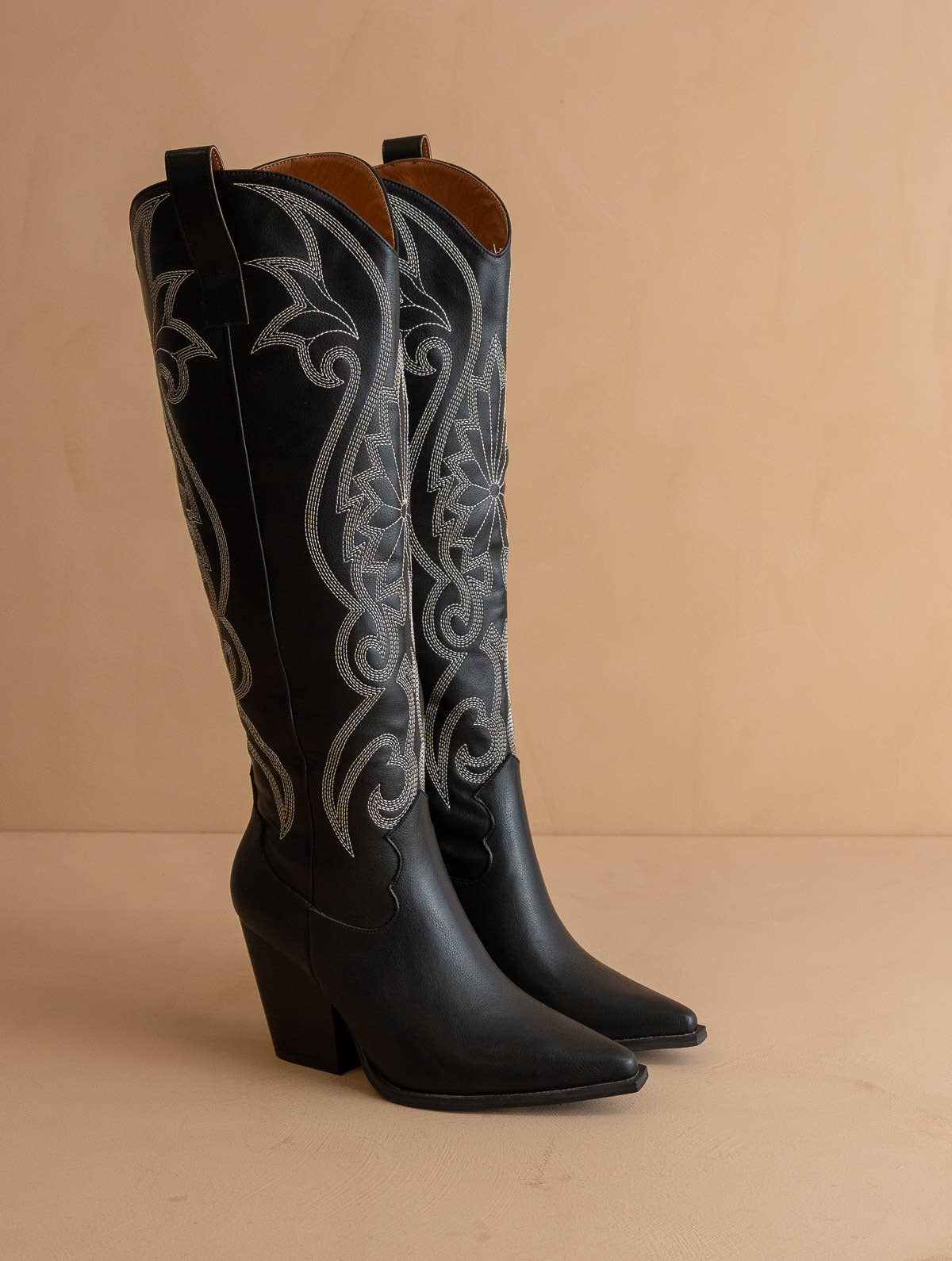 Black | Knee High Embroidered Cowboy Western Boot