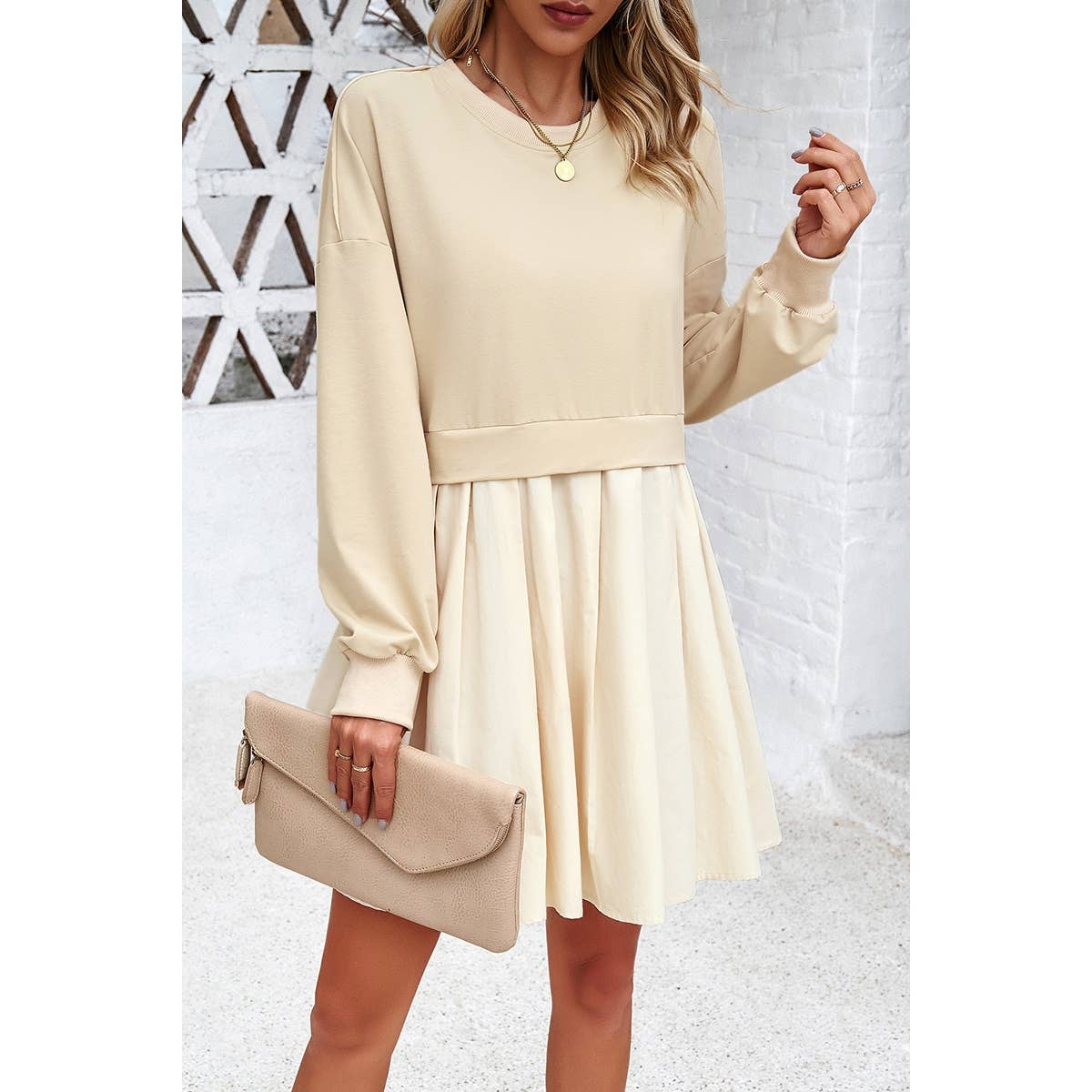 Solid Drop Shoulder Ruched Fit Patchwork Dress