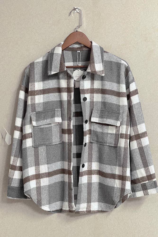 Plaid Flannel Shacket Jacket Women TOPW1118-K1